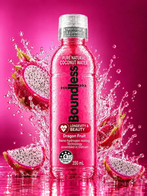 Boundless Longevity and Beauty functional coconut water, dragon fruit, 350 mL twist-to-mix bottle